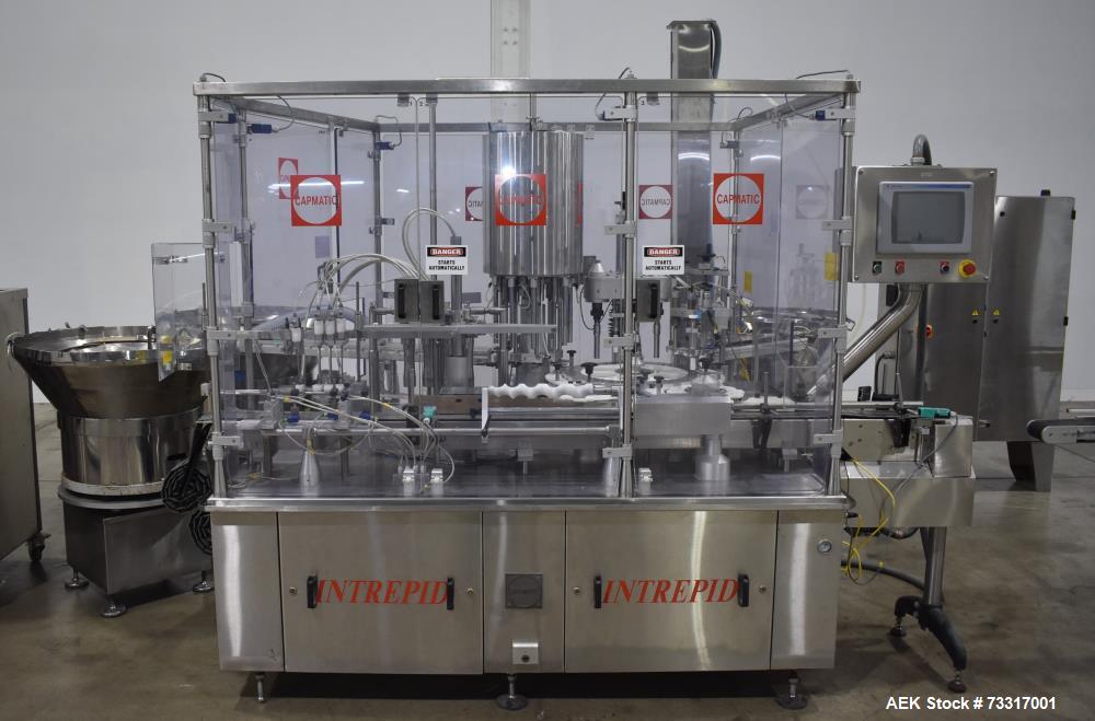 Used Capmatic Intrepid Model 4A/X-PP-222 Monoblock Filler, Plugger & Capper – 60 CPM Capacity