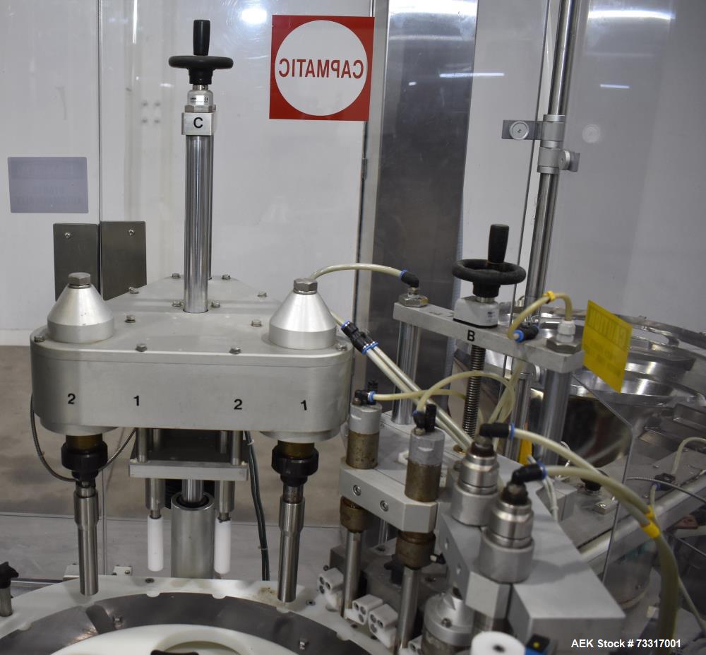 Used Capmatic Intrepid Model 4A/X-PP-222 Monoblock Filler, Plugger & Capper – 60 CPM Capacity