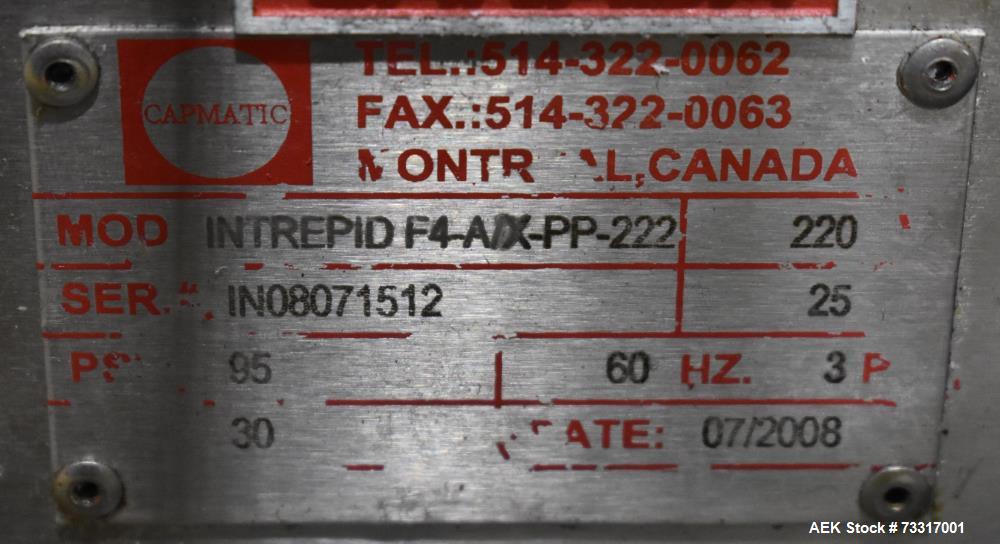 Used Capmatic Intrepid Model 4A/X-PP-222 Monoblock Filler, Plugger & Capper – 60 CPM Capacity