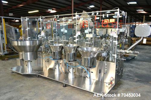 Used Capmatic Straight Line Automatic “Puck Style” Fragrance Line, Model Patriot L, S/N PA03101111, new 2004.  3/60/480V/20A.  6 Head Straight Line Vacuum Filler, Model Vacufill, S/N RV03101110, with...