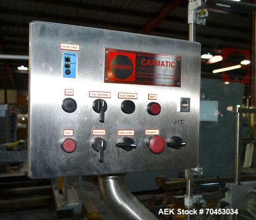 Used Capmatic Straight Line Automatic “Puck Style” Fragrance Line, Model Patriot L, S/N PA03101111, new 2004.  3/60/480V/20A.  6 Head Straight Line Vacuum Filler, Model Vacufill, S/N RV03101110, with...