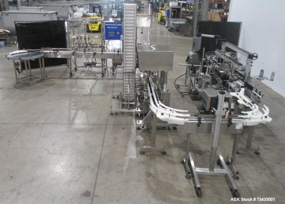 Complete Inline Bottle Filling and Packaging Line – Overflow Filler, Capper & Labeler