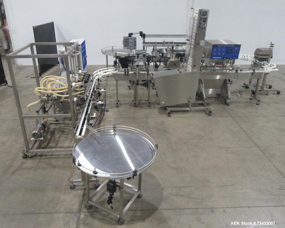 Complete Inline Bottle Filling and Packaging Line – Overflow Filler, Capper & Labeler