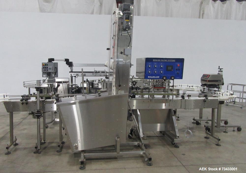 Complete Inline Bottle Filling and Packaging Line – Overflow Filler, Capper & Labeler