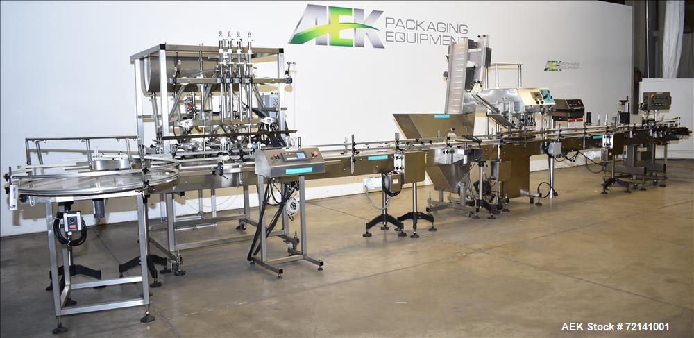 Used Inline Filling Systems Complete Positive Displacement Piston Filling Line.