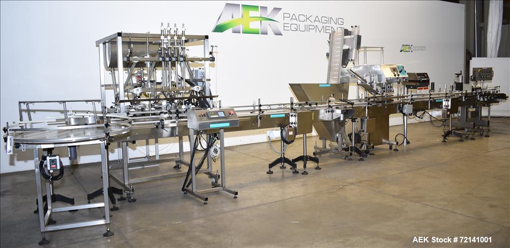 Used- Inline Filling Systems Complete Positive Displacement Piston Filling Line.