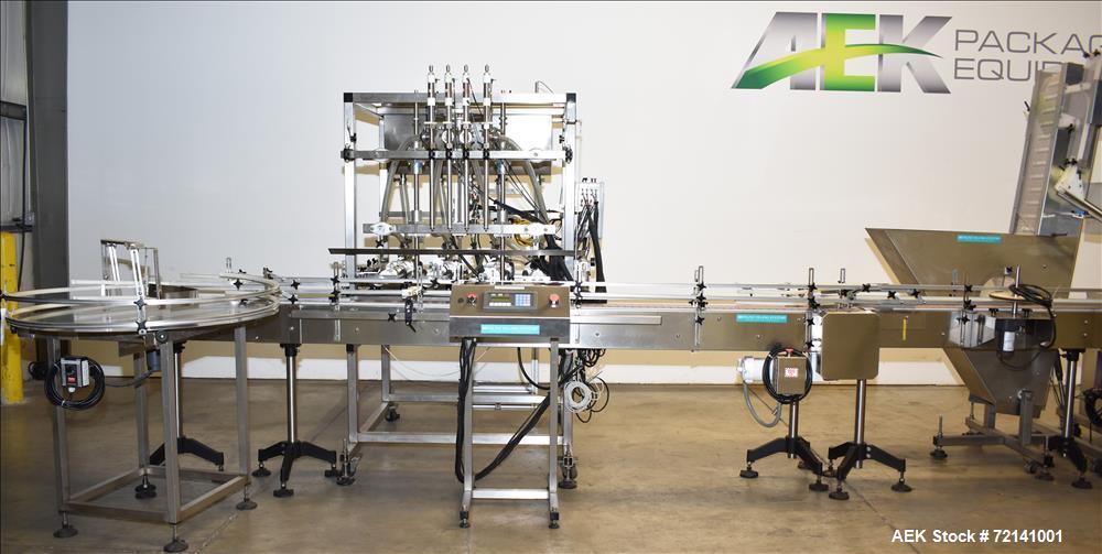 Used Inline Filling Systems Complete Positive Displacement Piston Filling Line.