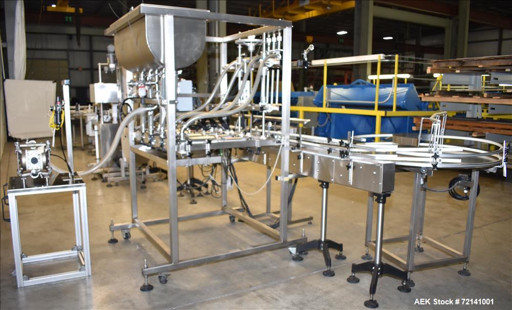 Used- Inline Filling Systems Complete Positive Displacement Piston Filling Line.