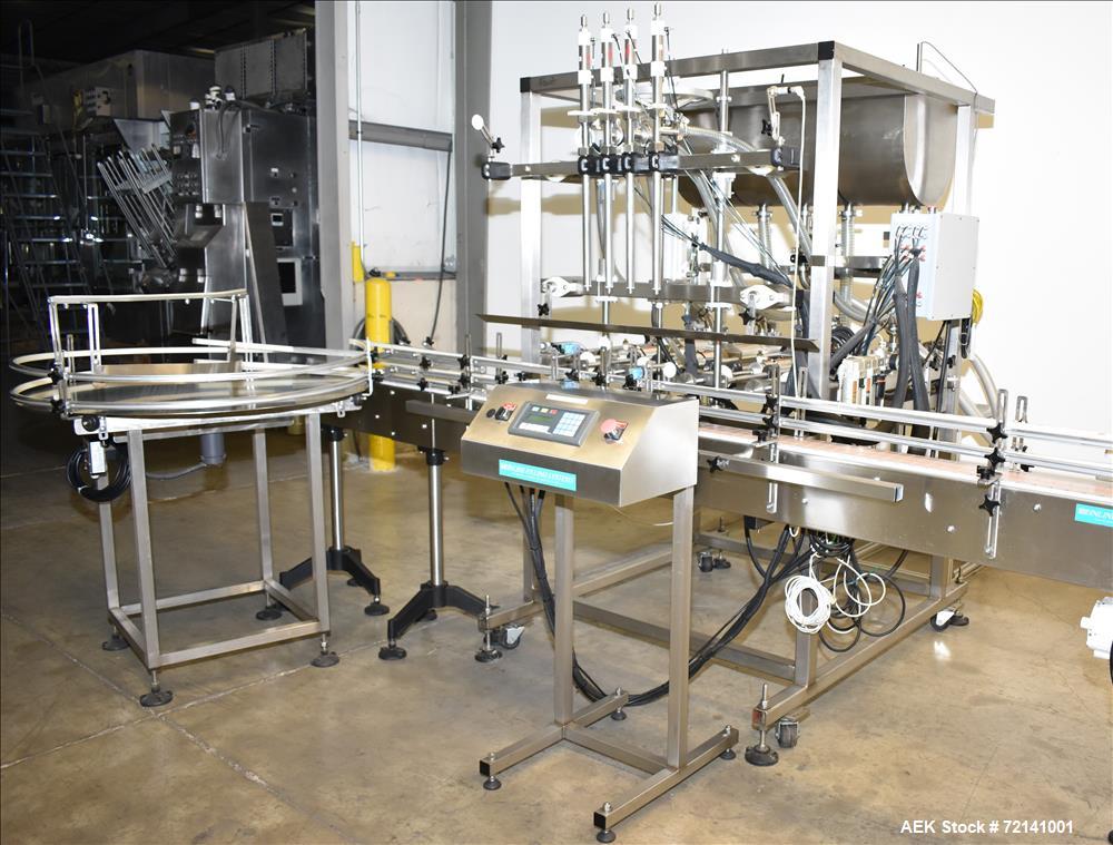 Used- Inline Filling Systems Complete Positive Displacement Piston Filling Line.