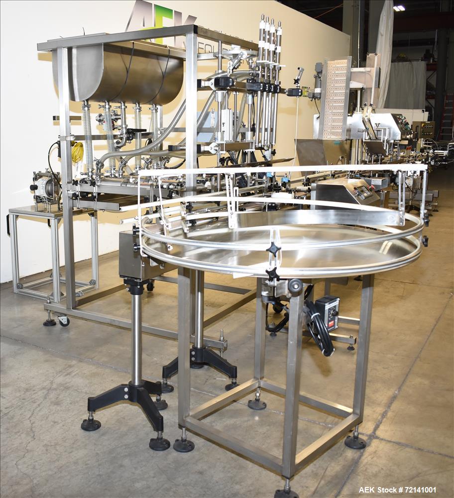 Used- Inline Filling Systems Complete Positive Displacement Piston Filling Line.