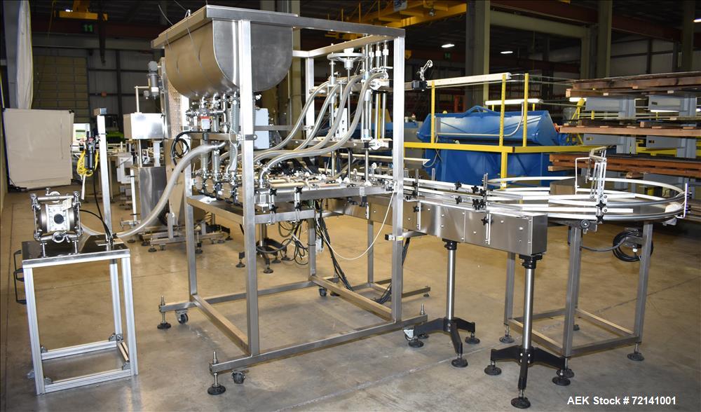 Used- Inline Filling Systems Complete Positive Displacement Piston Filling Line.