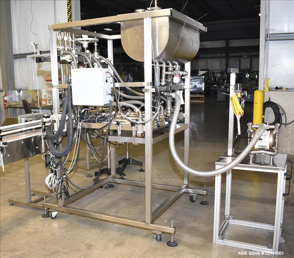 Used- Inline Filling Systems Complete Positive Displacement Piston Filling Line.