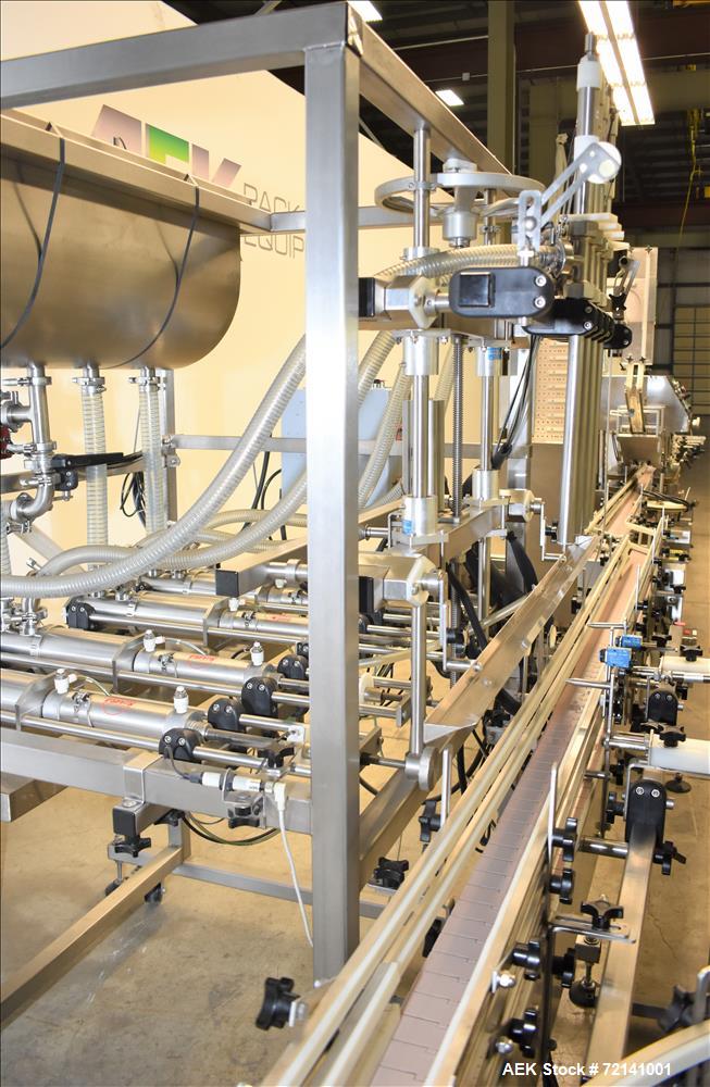 Used- Inline Filling Systems Complete Positive Displacement Piston Filling Line.