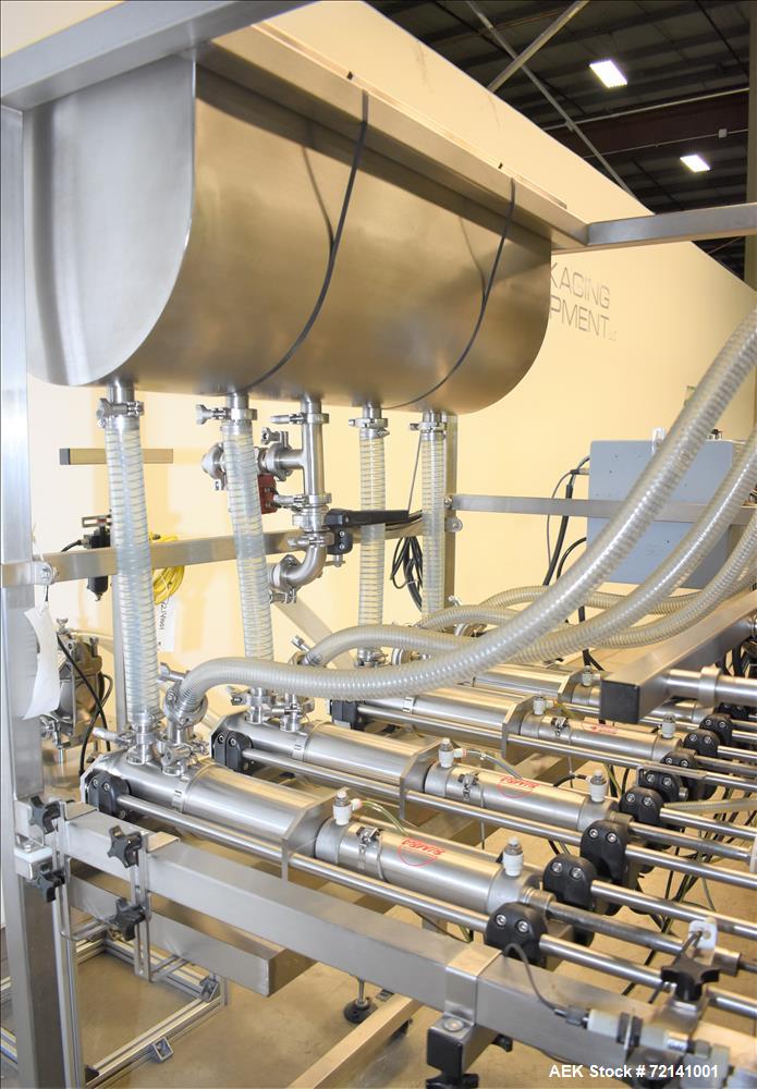 Used- Inline Filling Systems Complete Positive Displacement Piston Filling Line.