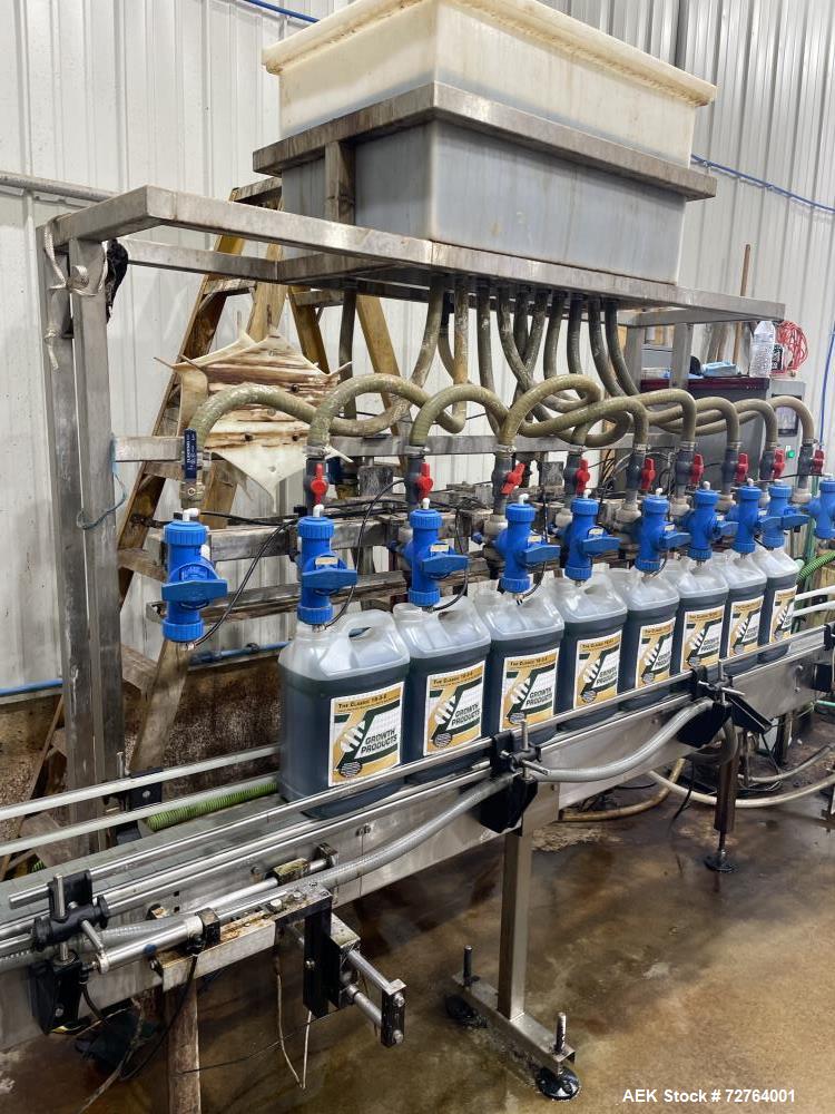 Used Inline Filling Systems Complete Liquid Filling Line. Line Consists of 10 Head Inline Fillers, Kapsall Model A6-R Capper with Integrated Cap Elevator and Centrifugal Cap Sorter, Dual Belt, Kapsal...