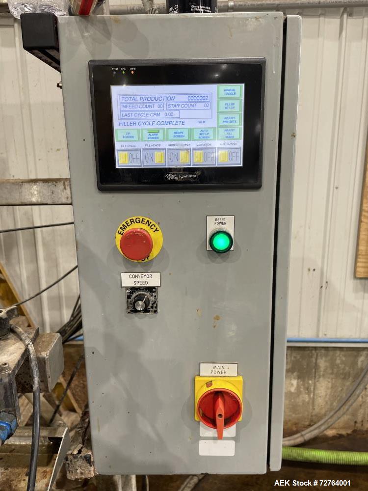Used Inline Filling Systems Complete Liquid Filling Line. Line Consists of 10 Head Inline Fillers, Kapsall Model A6-R Capper with Integrated Cap Elevator and Centrifugal Cap Sorter, Dual Belt, Kapsal...