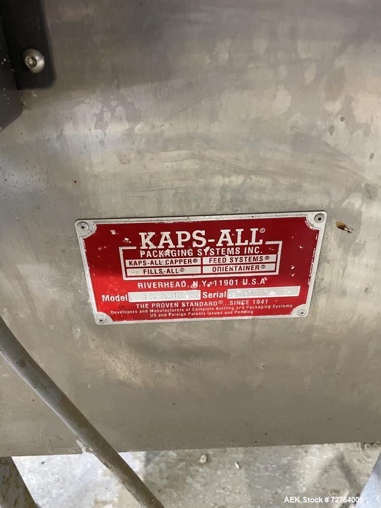 Used Inline Filling Systems Complete Liquid Filling Line. Line Consists of 10 Head Inline Fillers, Kapsall Model A6-R Capper with Integrated Cap Elevator and Centrifugal Cap Sorter, Dual Belt, Kapsal...