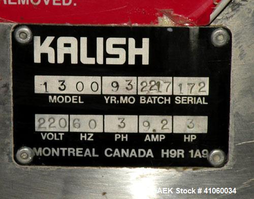 Used Kalish Liquid Bottle Filling Lineconsisting of: (1) Kalishtronic 8 head inline bottom up filler, Model KT12. (8) 5/8’’ diameter x 8-7/8’’ long diving nozzles, set up for approximately 946 ml. (8...