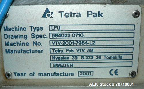 Used Tetra Pak Tetra Top TT3 Filling Machine.  Maximum capacity 9,000 units per hour, 3/50 hz/400V, filling volumes 0.13, 0.19 or 0.26 gallons (500, 750, 1000 ml), (2) Tetra cappers, CE certified.