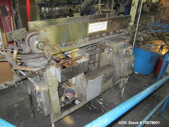 Used Complete Theile Paint Can Filling Line.  Line consists of a General Conveyor Systems semi-automatic can depalletizer, Mateer Burt 4086 roll through labeler with Valco cold glue lap seal, Thiele ...