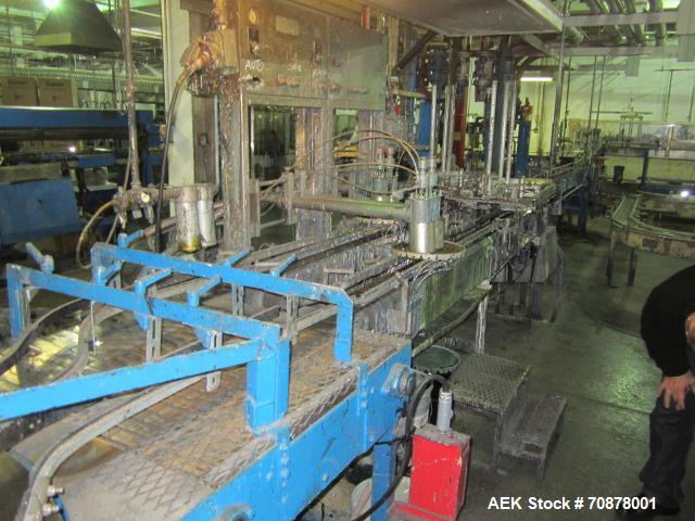 Used Complete Theile Paint Can Filling Line.  Line consists of a General Conveyor Systems semi-automatic can depalletizer, Mateer Burt 4086 roll through labeler with Valco cold glue lap seal, Thiele ...