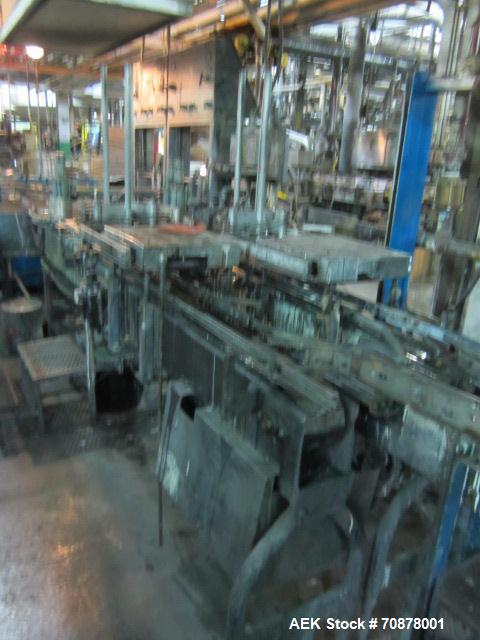 Used Complete Theile Paint Can Filling Line.  Line consists of a General Conveyor Systems semi-automatic can depalletizer, Mateer Burt 4086 roll through labeler with Valco cold glue lap seal, Thiele ...