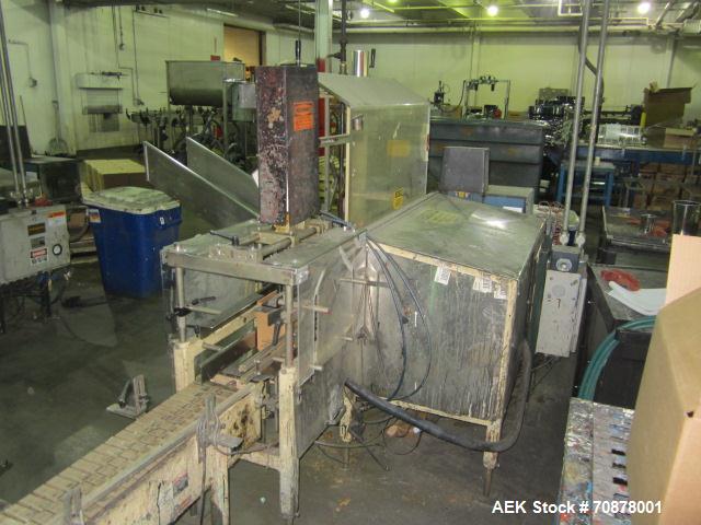 Used Complete Theile Paint Can Filling Line.  Line consists of a General Conveyor Systems semi-automatic can depalletizer, Mateer Burt 4086 roll through labeler with Valco cold glue lap seal, Thiele ...