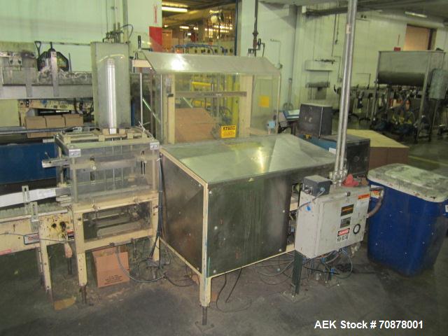 Used Complete Theile Paint Can Filling Line.  Line consists of a General Conveyor Systems semi-automatic can depalletizer, Mateer Burt 4086 roll through labeler with Valco cold glue lap seal, Thiele ...