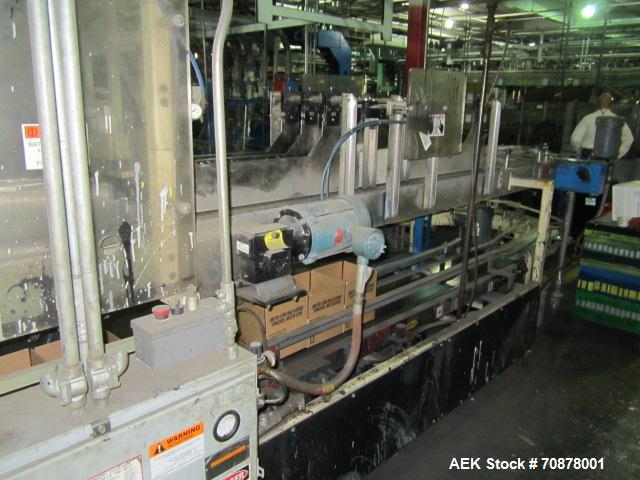 Used Complete Theile Paint Can Filling Line.  Line consists of a General Conveyor Systems semi-automatic can depalletizer, Mateer Burt 4086 roll through labeler with Valco cold glue lap seal, Thiele ...