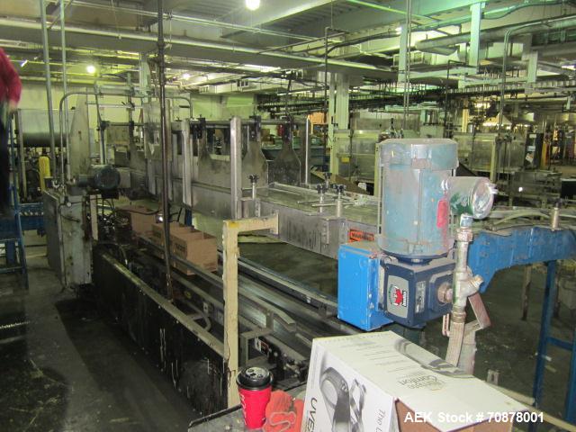 Used Complete Theile Paint Can Filling Line.  Line consists of a General Conveyor Systems semi-automatic can depalletizer, Mateer Burt 4086 roll through labeler with Valco cold glue lap seal, Thiele ...