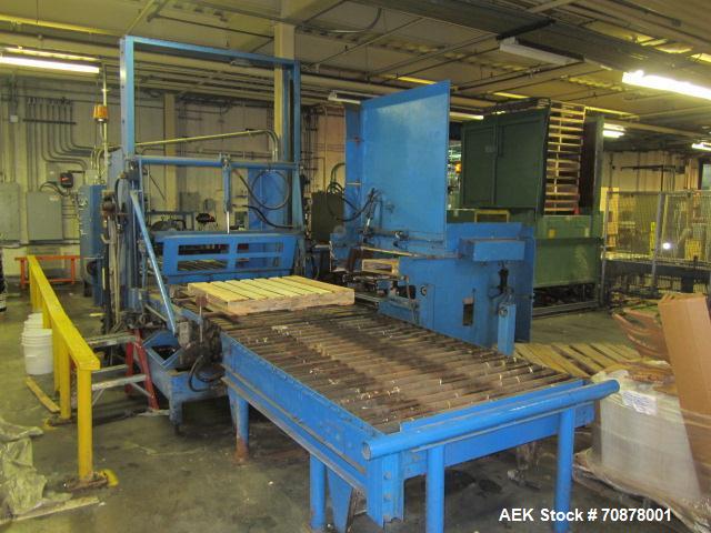 Used Complete Theile Paint Can Filling Line.  Line consists of a General Conveyor Systems semi-automatic can depalletizer, Mateer Burt 4086 roll through labeler with Valco cold glue lap seal, Thiele ...