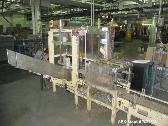 Used Complete Theile Paint Can Filling Line.  Line consists of a General Conveyor Systems semi-automatic can depalletizer, Mateer Burt 4086 roll through labeler with Valco cold glue lap seal, Thiele ...