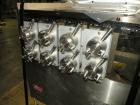 Used Kalish Liquid Bottle Filling Lineconsisting of: (1) Kalishtronic 8 head inline bottom up filler, Model KT12. (8) 5/8’’ diameter x 8-7/8’’ long diving nozzles, set up for approximately 946 ml. (8...