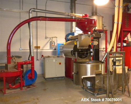 Used Coffee Roasting System: ) Petroncini TTA 60 Roaster(60KG per batch with output of 3 to 4 batches per hour) with ELP 60 pneumatic loaders, Petroncini Main 300 coffee grinder, Petroncini BFT 60 af...