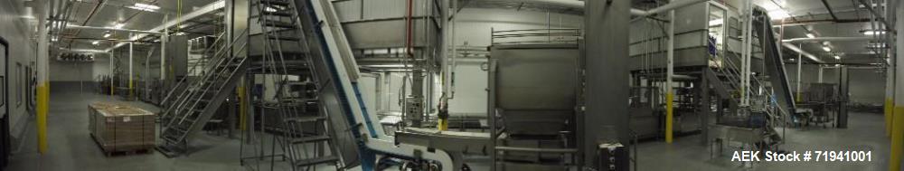 Used Complete Flexline Frozen Meal Kitchen and Assembly Production Line. Accuracy: Precision meal component placement within a tray. Variety: 11 depositing stations for meal components, sauce, glaze ...