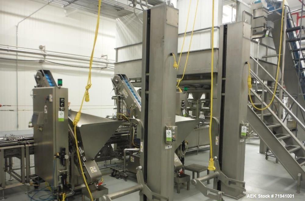 Used Complete Flexline Frozen Meal Kitchen and Assembly Production Line. Accuracy: Precision meal component placement within a tray. Variety: 11 depositing stations for meal components, sauce, glaze ...