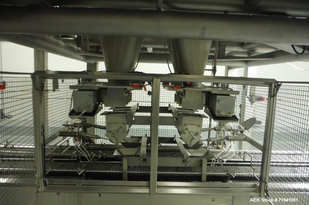 Used Complete Flexline Frozen Meal Kitchen and Assembly Production Line. Accuracy: Precision meal component placement within a tray. Variety: 11 depositing stations for meal components, sauce, glaze ...