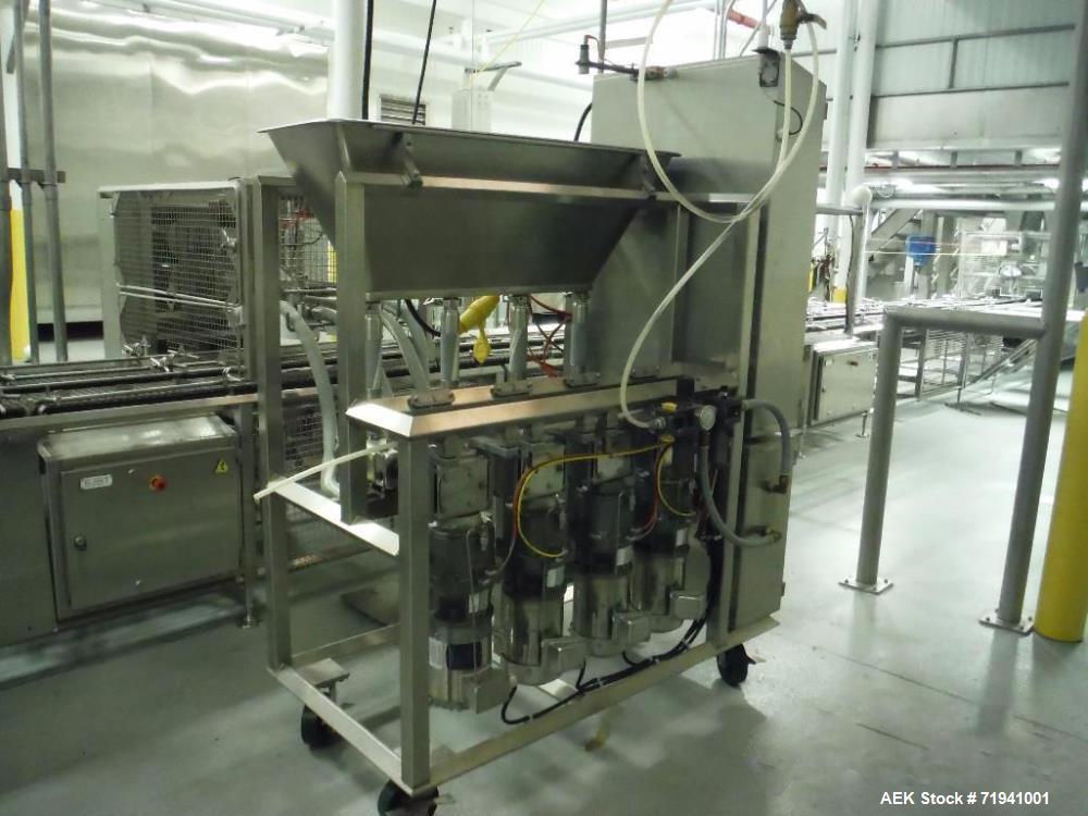 Used Complete Flexline Frozen Meal Kitchen and Assembly Production Line. Accuracy: Precision meal component placement within a tray. Variety: 11 depositing stations for meal components, sauce, glaze ...
