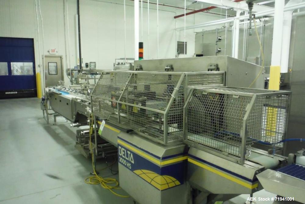 Used Complete Flexline Frozen Meal Kitchen and Assembly Production Line. Accuracy: Precision meal component placement within a tray. Variety: 11 depositing stations for meal components, sauce, glaze ...