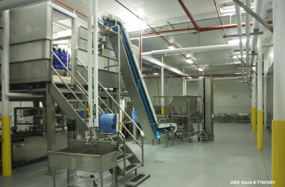 Used Complete Flexline Frozen Meal Kitchen and Assembly Production Line. Accuracy: Precision meal component placement within a tray. Variety: 11 depositing stations for meal components, sauce, glaze ...