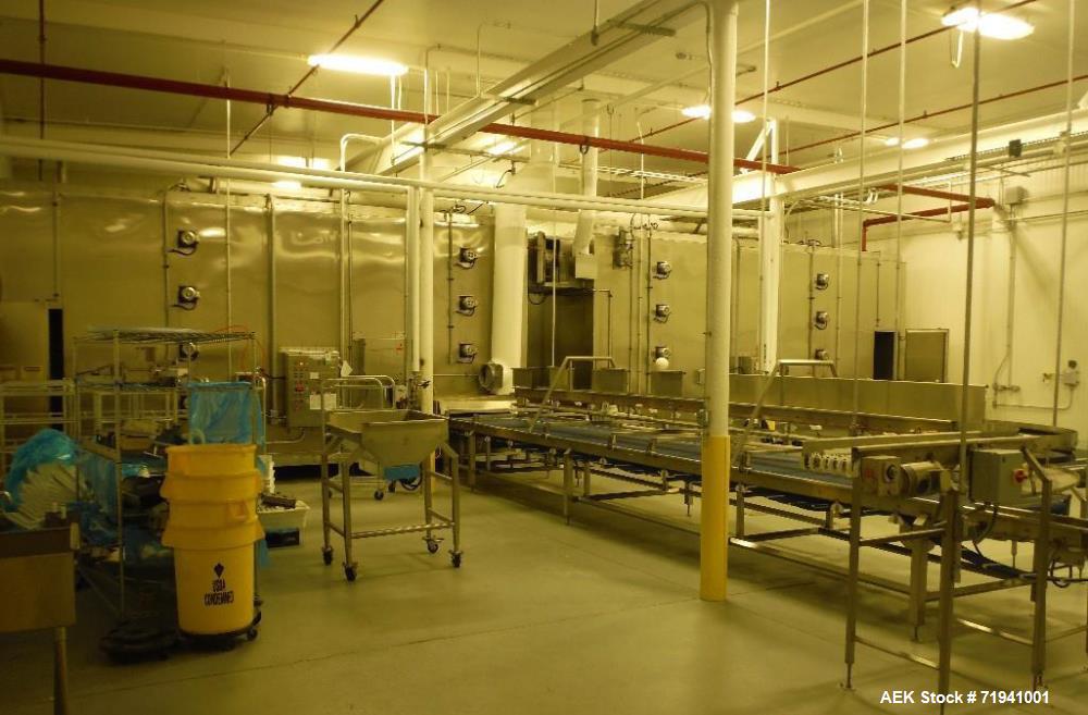 Used Complete Flexline Frozen Meal Kitchen and Assembly Production Line. Accuracy: Precision meal component placement within a tray. Variety: 11 depositing stations for meal components, sauce, glaze ...