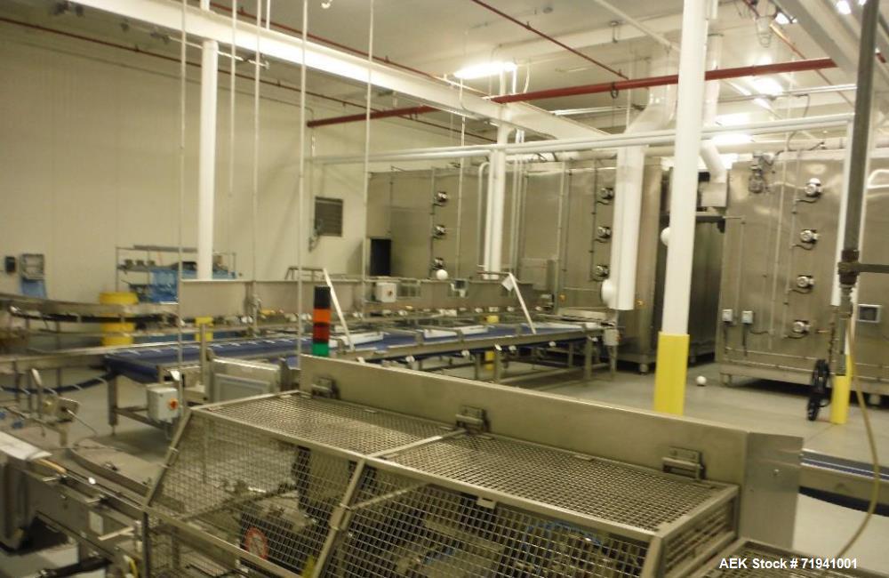 Used Complete Flexline Frozen Meal Kitchen and Assembly Production Line. Accuracy: Precision meal component placement within a tray. Variety: 11 depositing stations for meal components, sauce, glaze ...