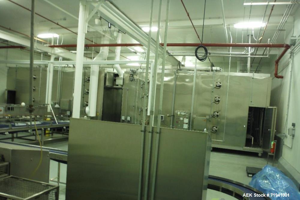 Used Complete Flexline Frozen Meal Kitchen and Assembly Production Line. Accuracy: Precision meal component placement within a tray. Variety: 11 depositing stations for meal components, sauce, glaze ...