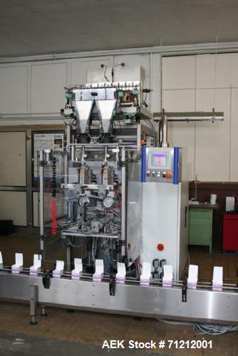 Used- Pouch Packaging line. Capacity 2 x 80 trays / minute. Line consists of Hassia model TC55 Chipboard hooded tray former ...