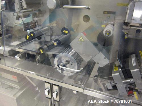 Used IMA TR-135 blister packaging line consisting of the following: IMA model TR-135 blister packaging machine. Has blister size range (Width) 30mm-88mm x (Length) 60mm-135mm x (Depth) 3mm-12mm. Spee...