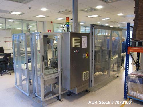 Used IMA TR-135 blister packaging line consisting of the following: IMA model TR-135 blister packaging machine. Has blister size range (Width) 30mm-88mm x (Length) 60mm-135mm x (Depth) 3mm-12mm. Spee...