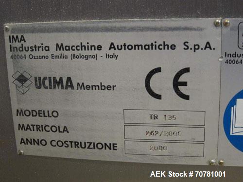 Used IMA TR-135 blister packaging line consisting of the following: IMA model TR-135 blister packaging machine. Has blister size range (Width) 30mm-88mm x (Length) 60mm-135mm x (Depth) 3mm-12mm. Spee...