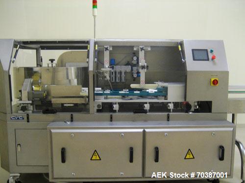 Used Used: CVC Technologies solid dose packaging lines. Three (3) Lines available. Lines consist of a Model CVC 1265 bottle unscrambler capable of speeds up to 150 BPM. Bottle range: 50 to 160 MM in ...