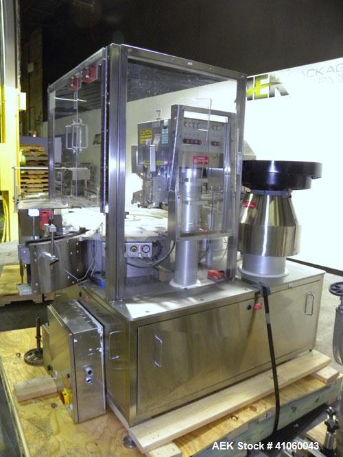 Used Kalish Swiftpack Monocount Tablet/Capsule Filling Line, approximately 60 bottles per minute, consisting of: (1) Kalish 24’’ diameter accumulating table, model 7546, stainless steel construction,...