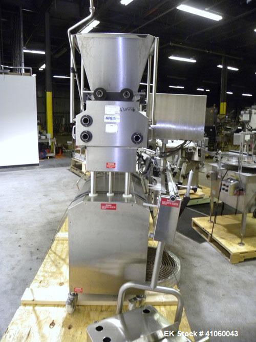 Used Kalish Swiftpack Monocount Tablet/Capsule Filling Line, approximately 60 bottles per minute, consisting of: (1) Kalish 24’’ diameter accumulating table, model 7546, stainless steel construction,...